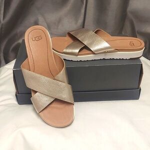 UGG Kari Treadlite Metallic Gold Slide Sandals